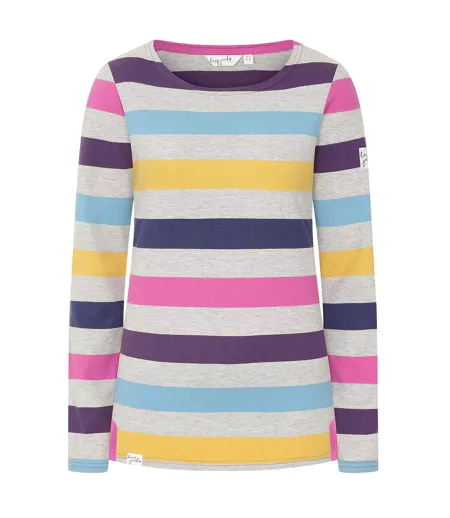Haut Manches Longues Motif/style Rayures Multiples Breton Femme Gris Chiné Lazy Jacks