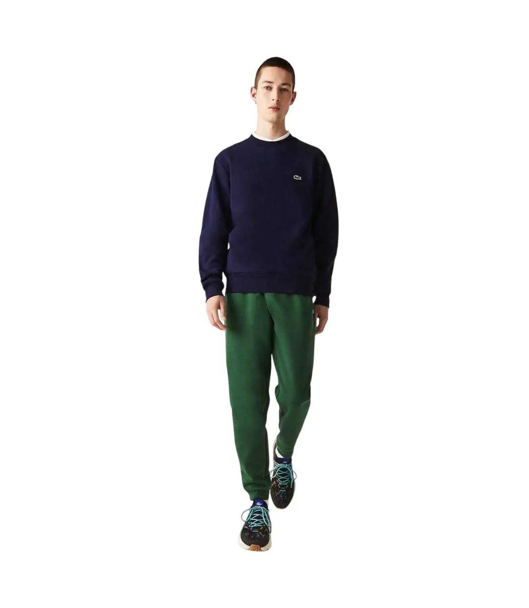 Mens Embroidered Logo Fleece Crew Neck Sweatshirt Navy Lacoste-2
