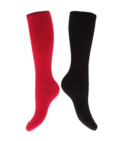 Floso Womens/Ladies Thermal Winter Wellington/Welly Boot Socks (2 Pairs) (Pink/Black) - UTW259