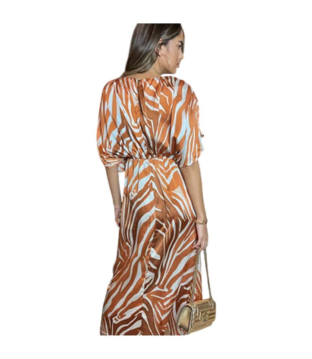 Womens/ladies Zebra Print Polyester Batwing Sleeve Midi Dress Rust AX Paris-3
