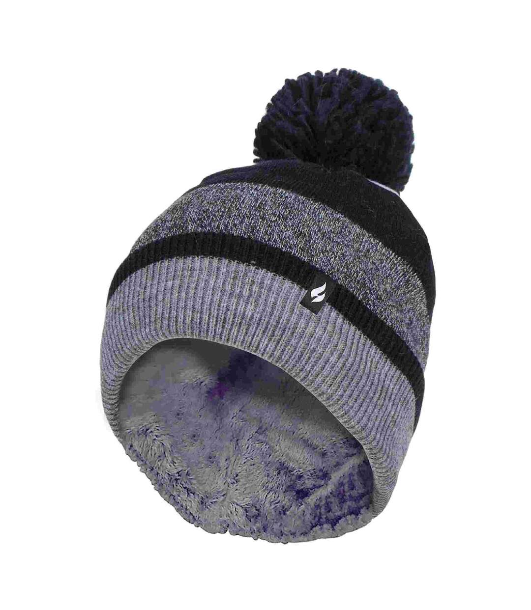 Heat Holders - Bonnet d'hiver à rayures thermiques pour femme avec pompon-1