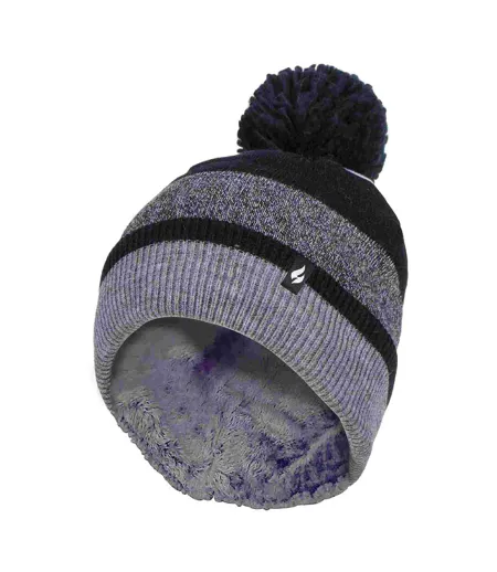 Heat Holders - Bonnet d'hiver à rayures thermiques pour femme avec pompon