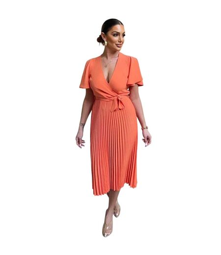 Robe Mi-longue Motif/style Plissé Femme Orange AX Paris