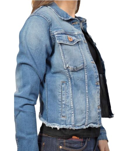 Veste en Jean Femme à  Manches Longues - Modèle Court avec Poches Rabattables