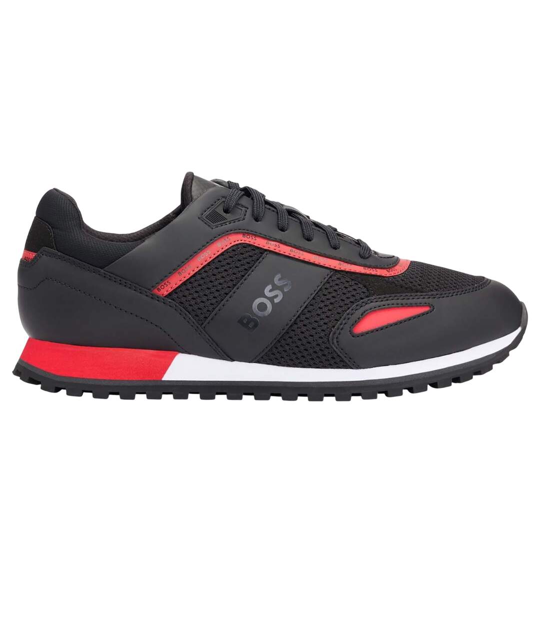 Mens Parkour Leather Running Trainers Black Boss-2