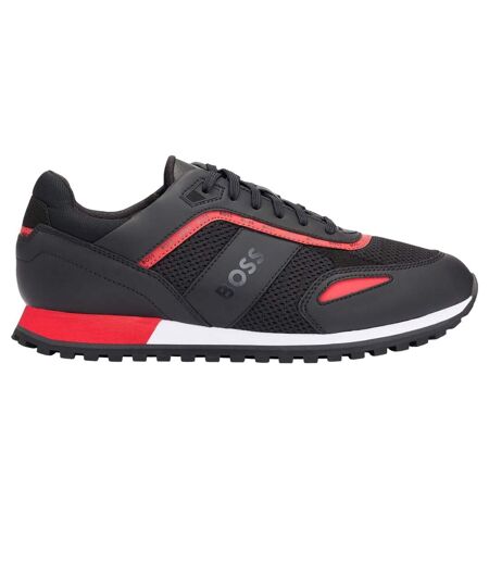Mens Parkour Leather Running Trainers Black Boss