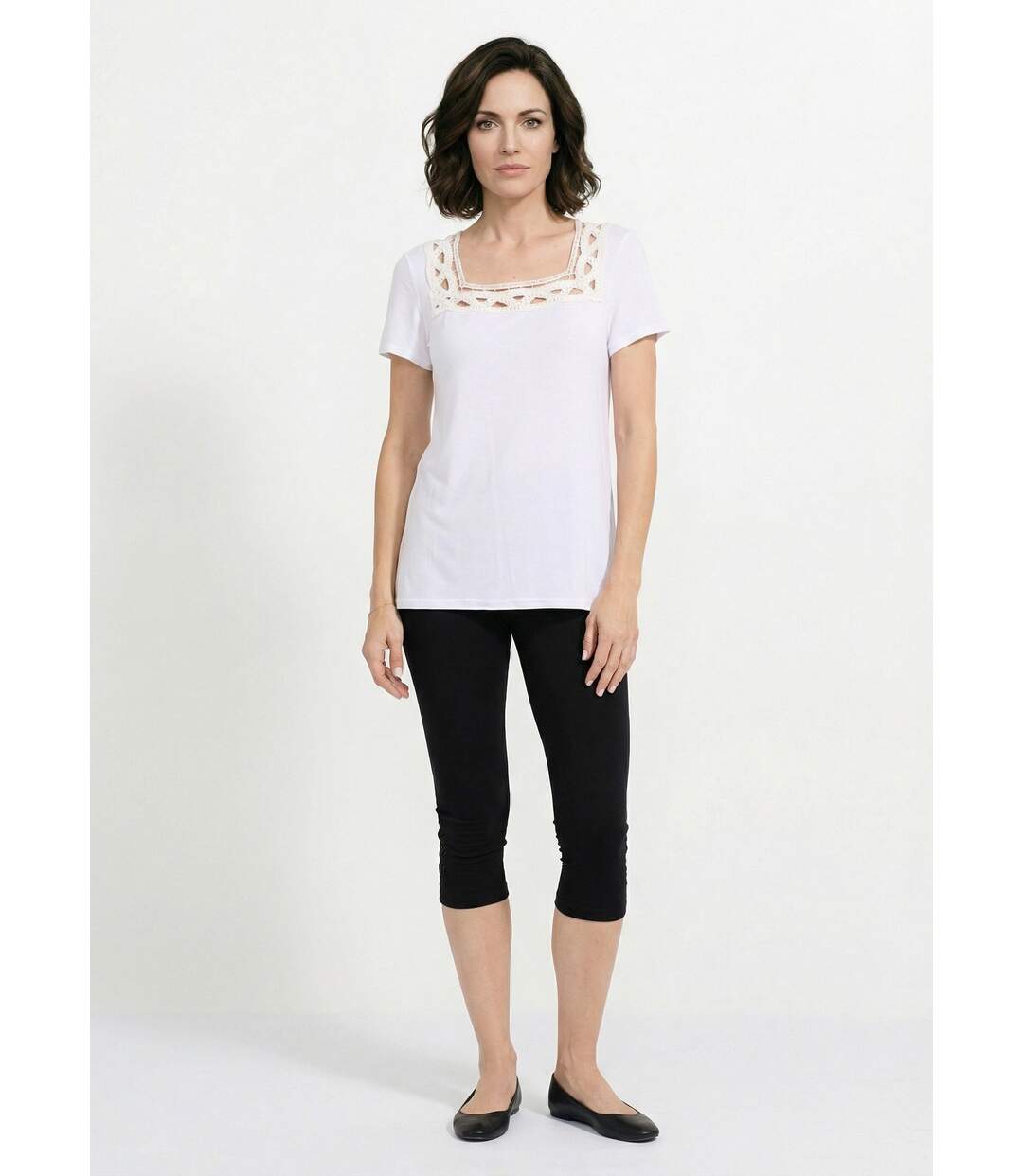 T-shirt long évasé col carré effet brodé-2
