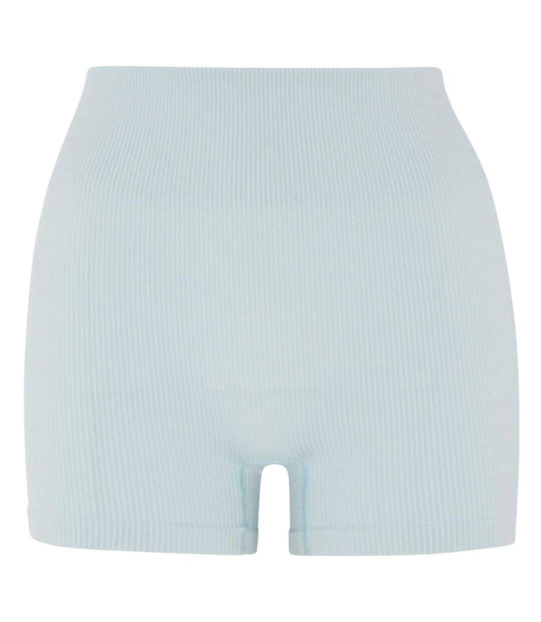 Womens/ladies Ribbed High Waist Cycling Shorts Light Blue HIIT-1