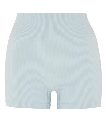 Womens/ladies Ribbed High Waist Cycling Shorts Light Blue HIIT