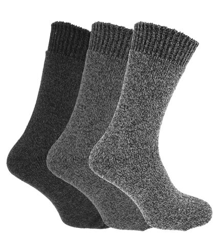 Mens Wool Blend Fully Cushioned Thermal Boot Socks (Pack Of 3) (Shades Of Grey) - UTMB430