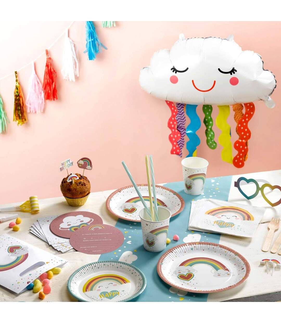Lot de 6 Gobelets Jetables Nuage Rainbow 23cl Blanc-2