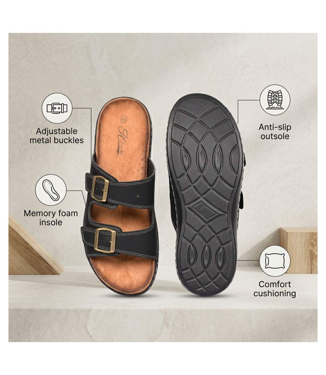OZABI Sandales homme boucles réglables confort été-4