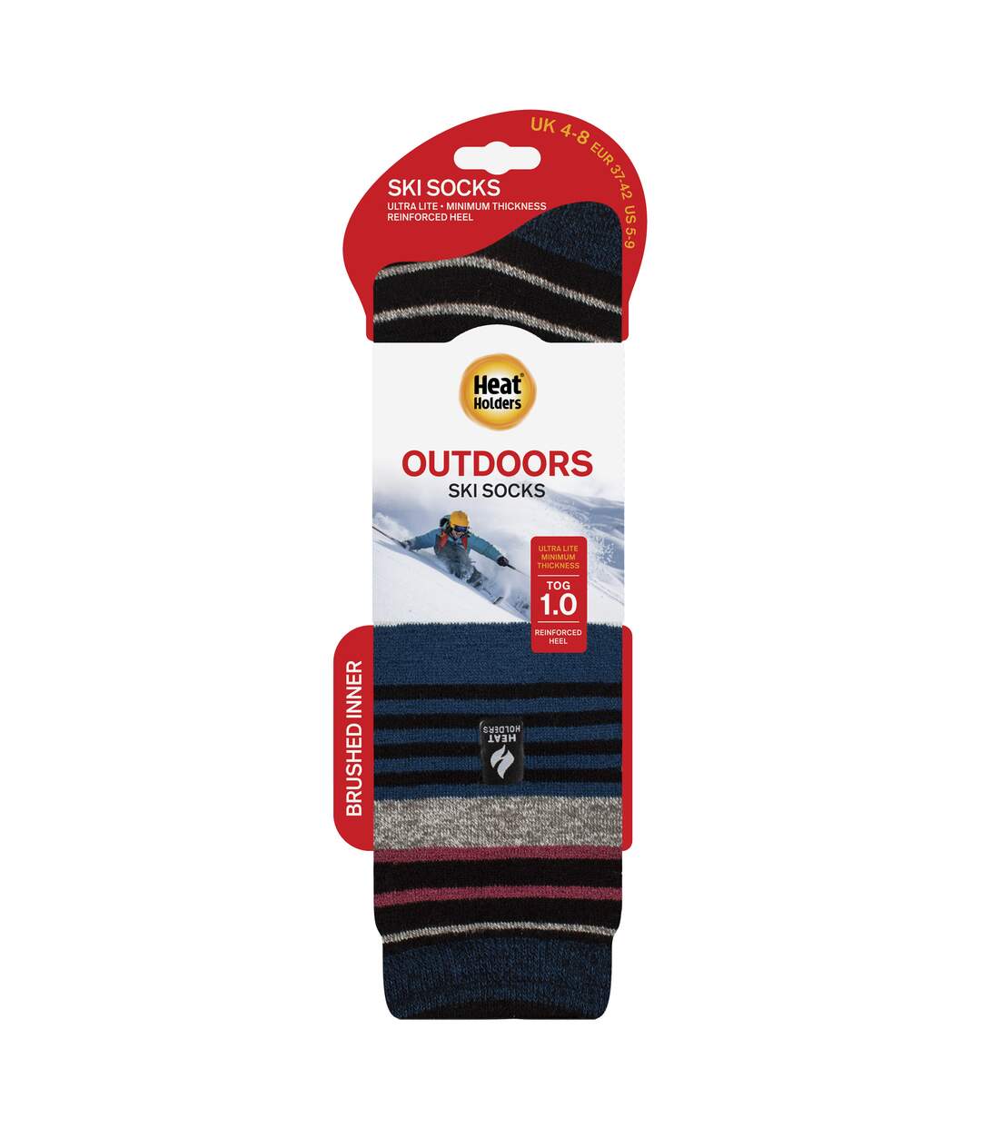 Ladies Ultra Lite Thin Thermal Winter Ski Socks with Stripes-2
