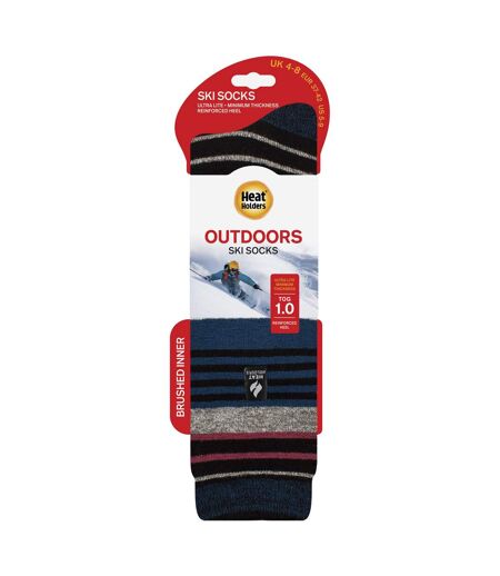 Ladies Ultra Lite Thin Thermal Winter Ski Socks with Stripes