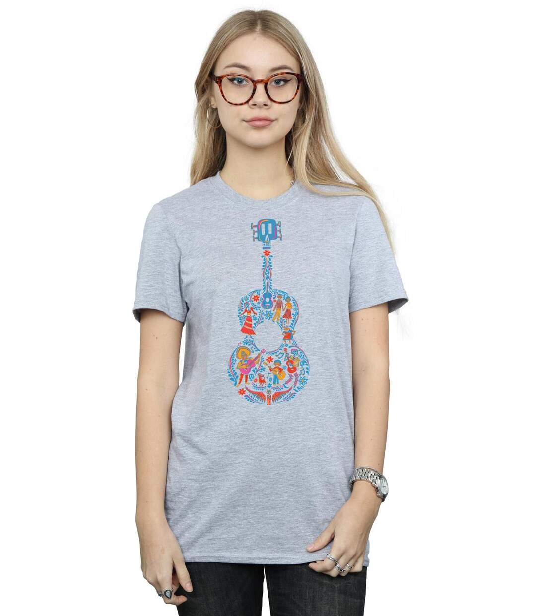 Disney - T-shirt COCO GUITAR PATTERN - Femme (Gris chiné) - UTBI16466-2