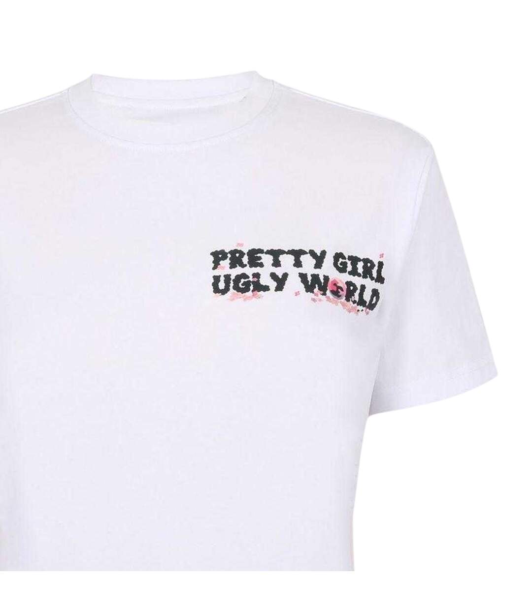 Womens/ladies Graphic Print Short-sleeved T-shirt White Pink Pretty Boy Ugly World-2