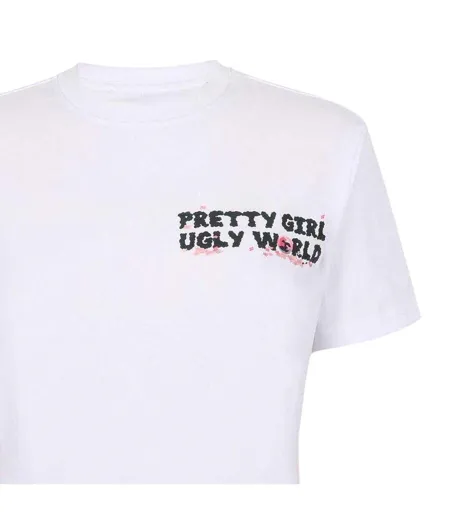 Womens/ladies Graphic Print Short-sleeved T-shirt White Pink Pretty Boy Ugly World