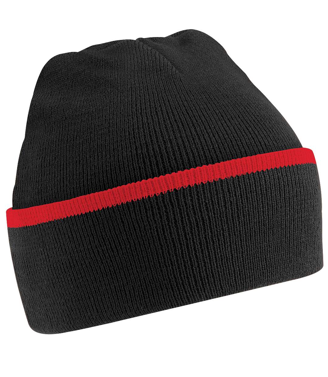 Beechfield Unisex Knitted Winter Beanie Hat (Black/Classic Red) - UTRW251