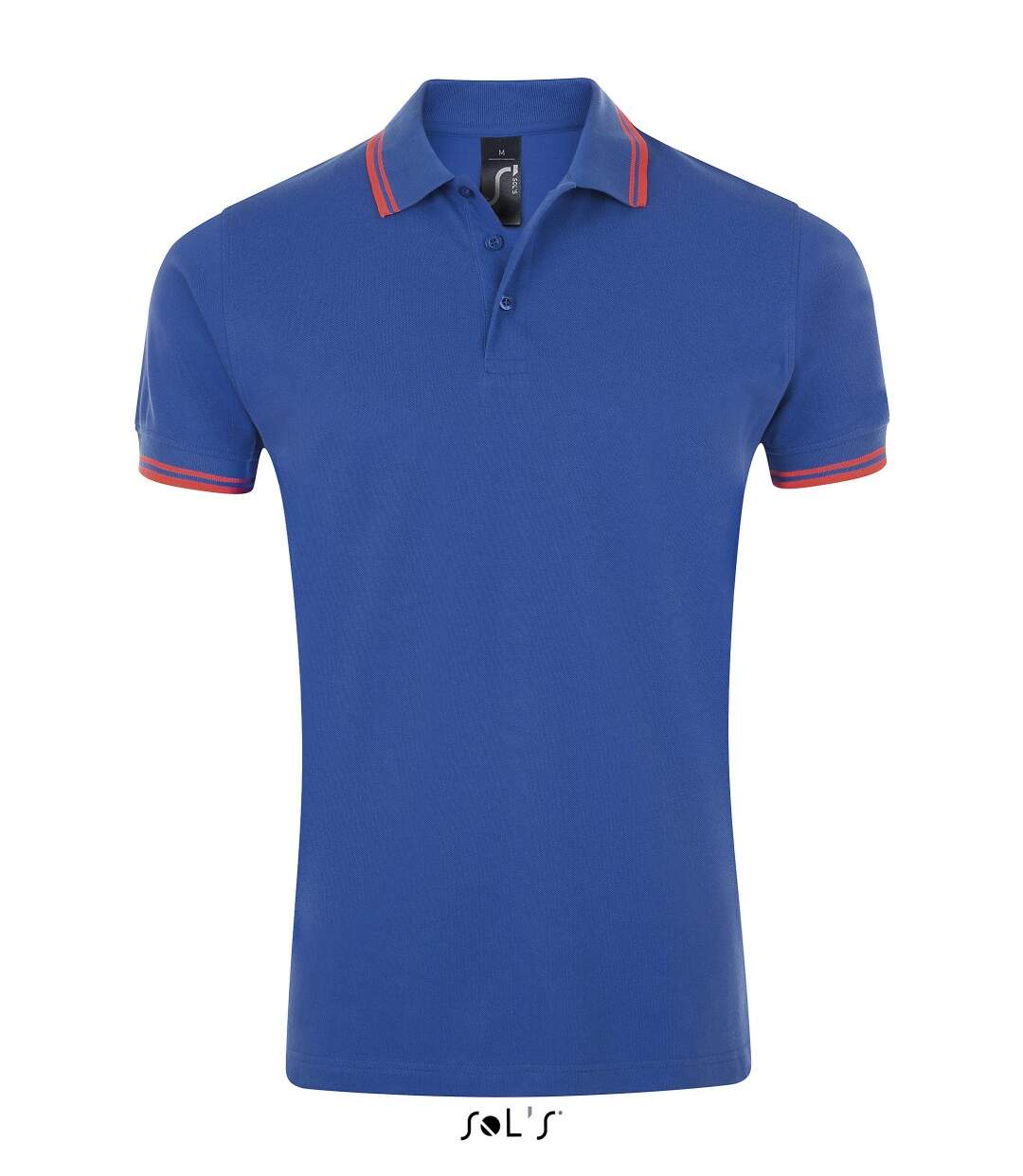 Polo homme coton - 00577 - bleu roi et bande corail