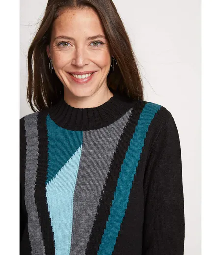 Pull-tunique jacquard col montant