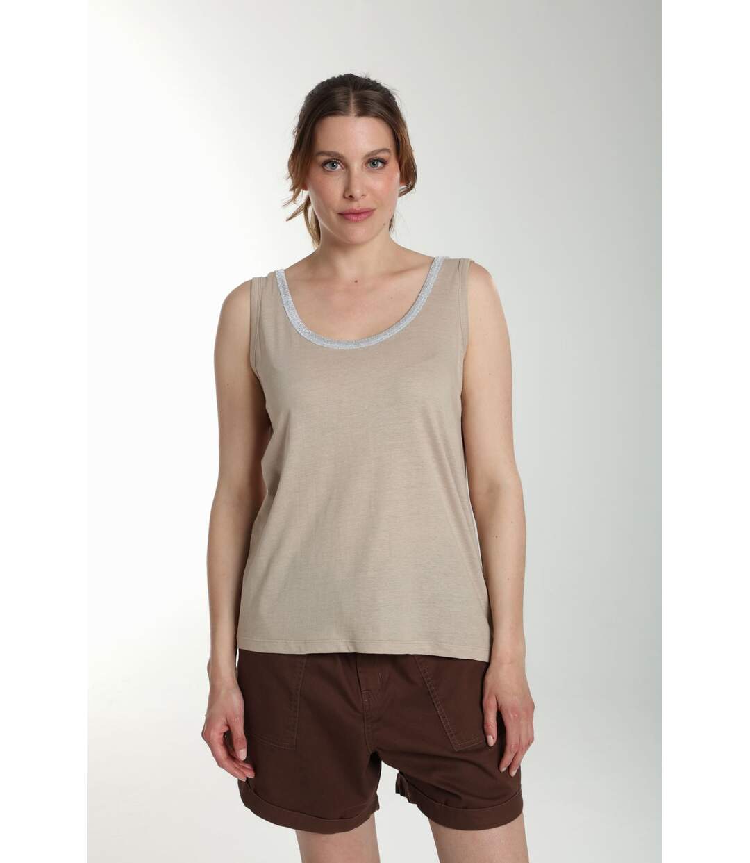 Debardeur col lurex femme Deb Summer Taupe Clair | Gerard Pasquier-2