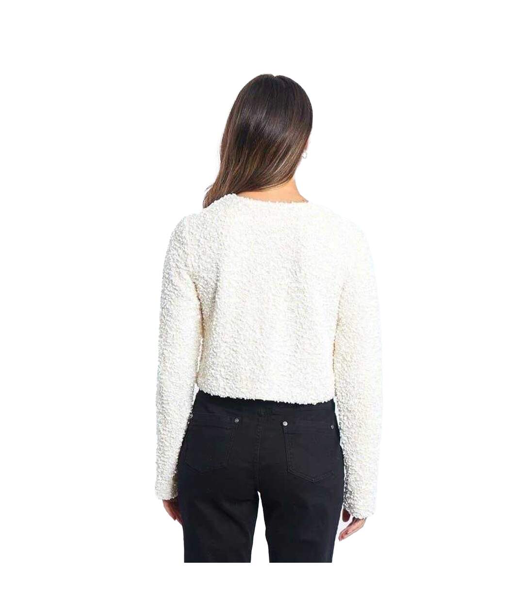 Womens/ladies Bow Sequin Relaxed Fit Long-sleeved Blouse Cream Be You-3