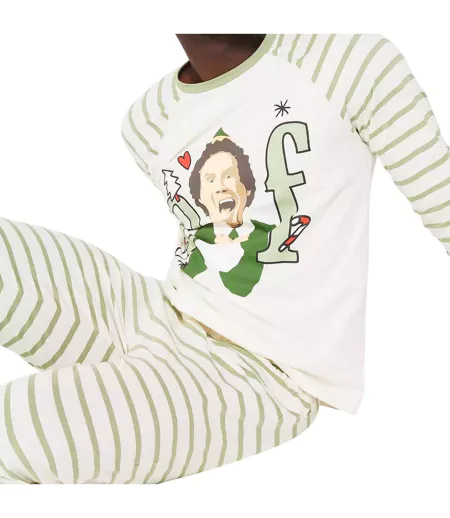 Ensemble De Pyjama Long Manches Longues Motif/style Rayé Homme Blanc Vert Elf