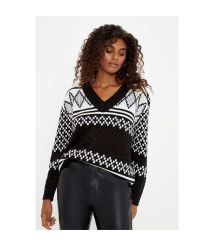 Dorothy Perkins Womens/Ladies Patterned Textured V Neck Sweater (Black/White)