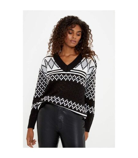 Dorothy Perkins Womens/Ladies Patterned Textured V Neck Sweater (Black/White) - UTDP4295