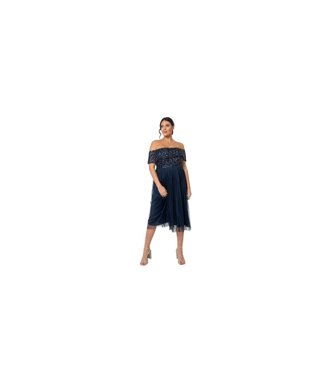 Robe Mi-longue Manches Courtes Motif/style Paillette Femme Bleu Marine Maya Deluxe-1