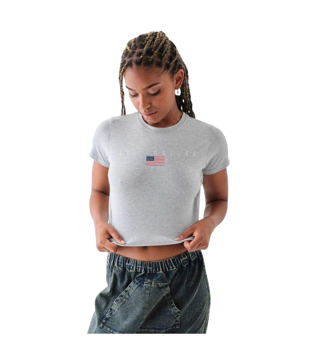 Womens/ladies La Flag Crop T-shirt Grey Daisy Street-2