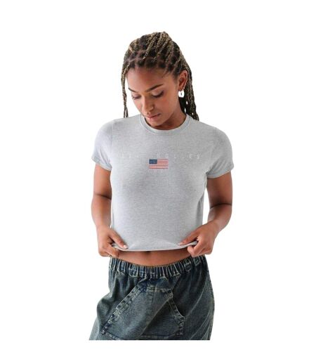 Womens/ladies La Flag Crop T-shirt Grey Daisy Street