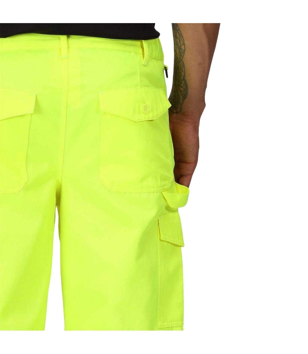 Mens Workwear Colour Block High-vis Cargo Trousers Yellow Navy Regatta-4