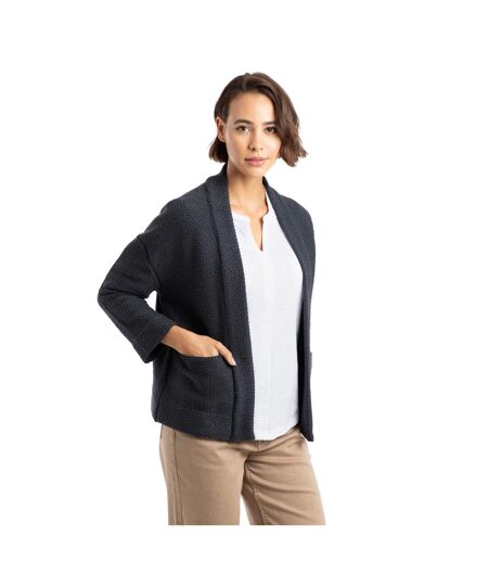 Womens/ladies Santosh Macaroni Cropped Cardigan Navy Weird Fish