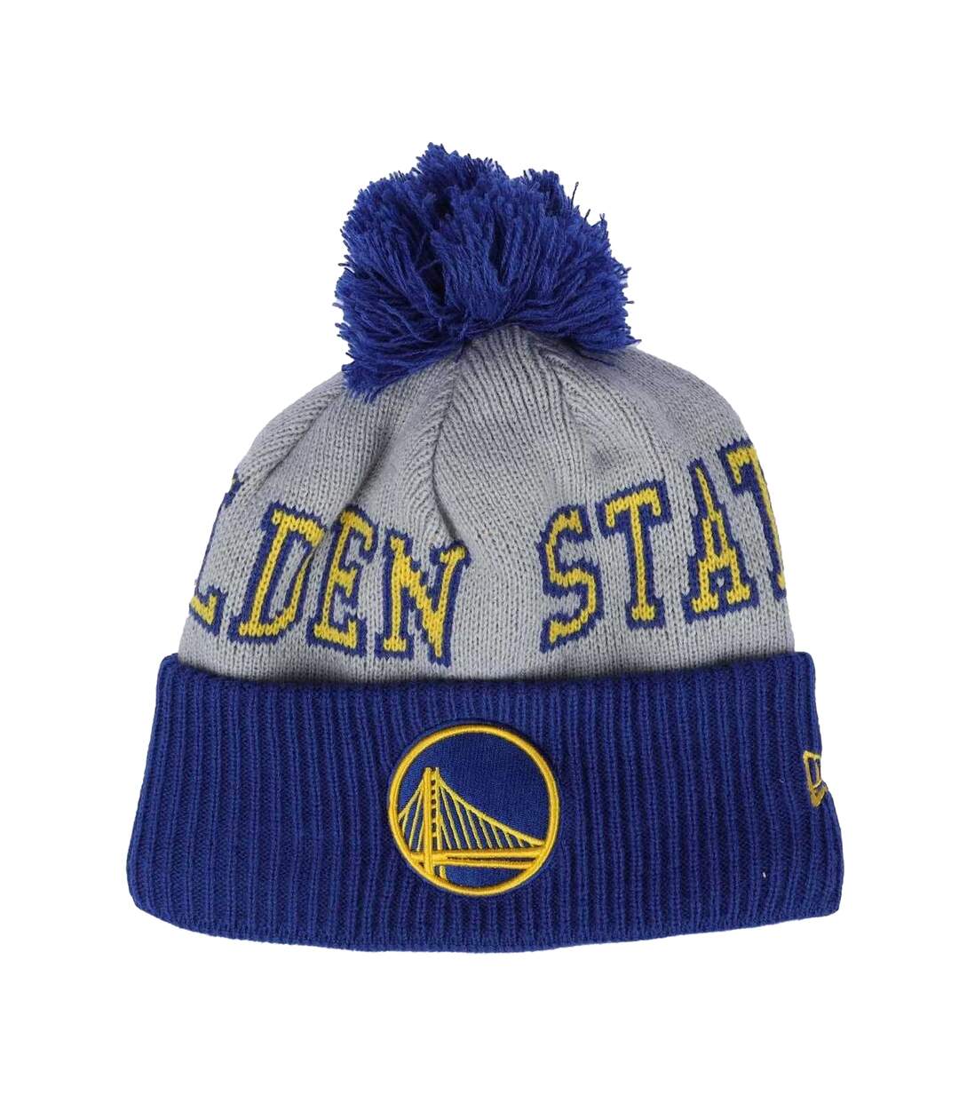 Mens Nba Tip Off 2013 Golden State Warriors Knitted Bobble Beanie Blue Grey Yellow New Era-1