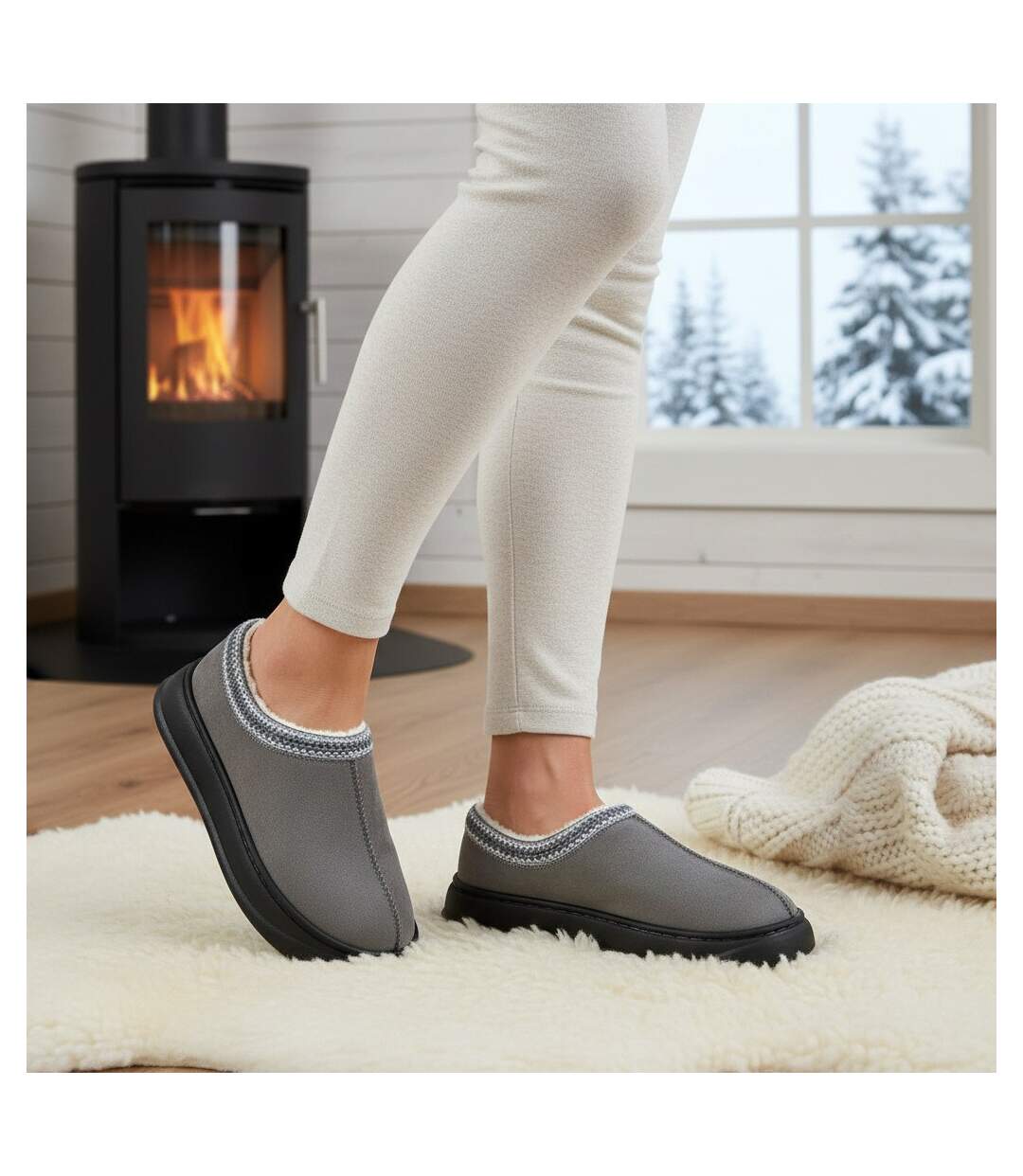 OZABI Chaussons Femme Style Scandinave, Talon Fermé, Intérieur Fourré-2