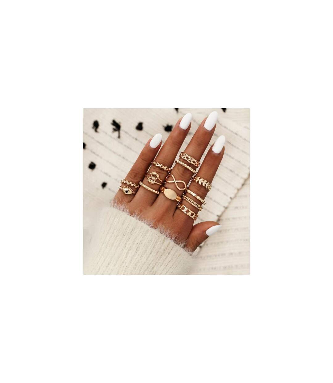 13 Pcs Gold Stone Metallic Stacking Multi Size Knuckle Midi Ring Set-1