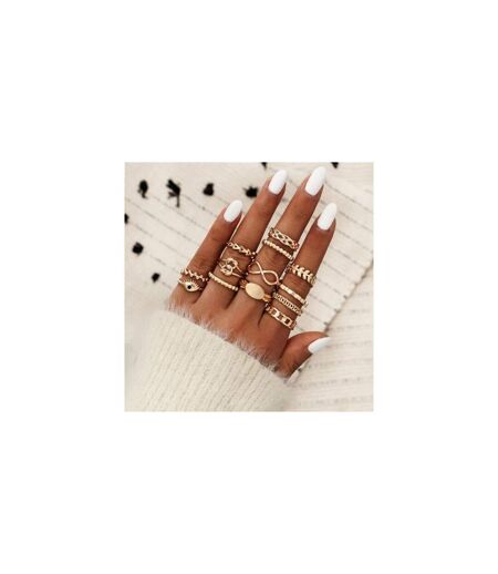 13 Pcs Gold Stone Metallic Stacking Multi Size Knuckle Midi Ring Set