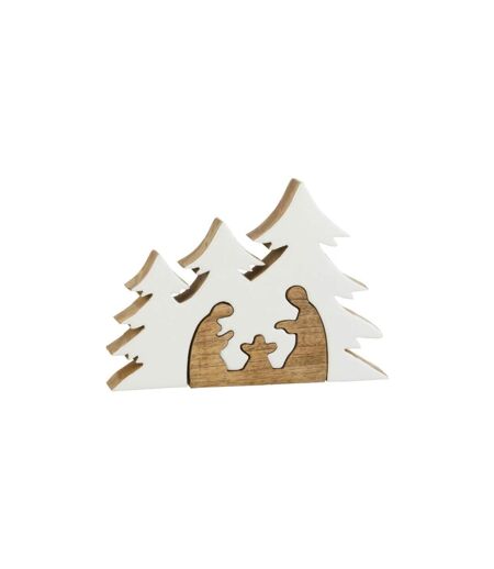 Crèche de Noël & Sapins Puzzle 25cm Blanc & Naturel