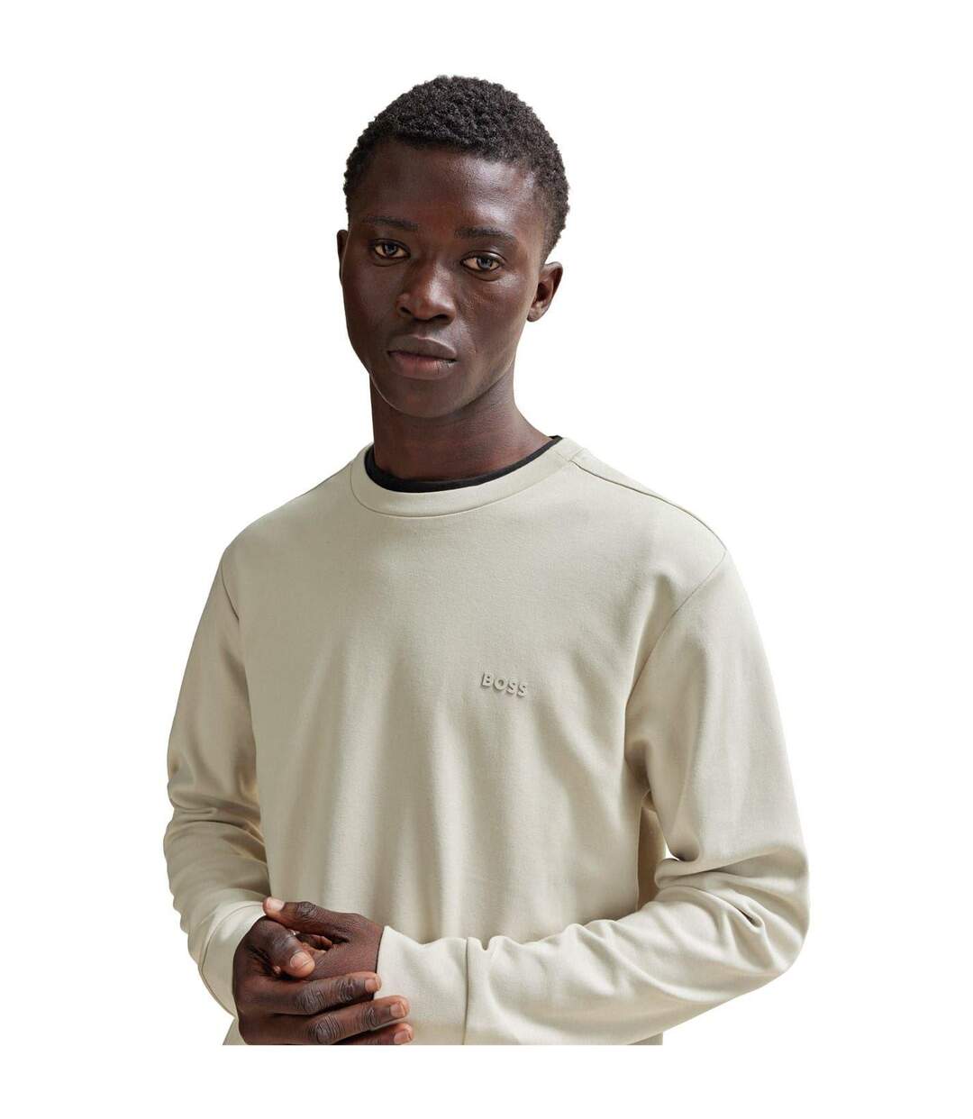 Sweat Manches Raglan Motif/style Logo Tonal Homme Beige Clair Boss-4