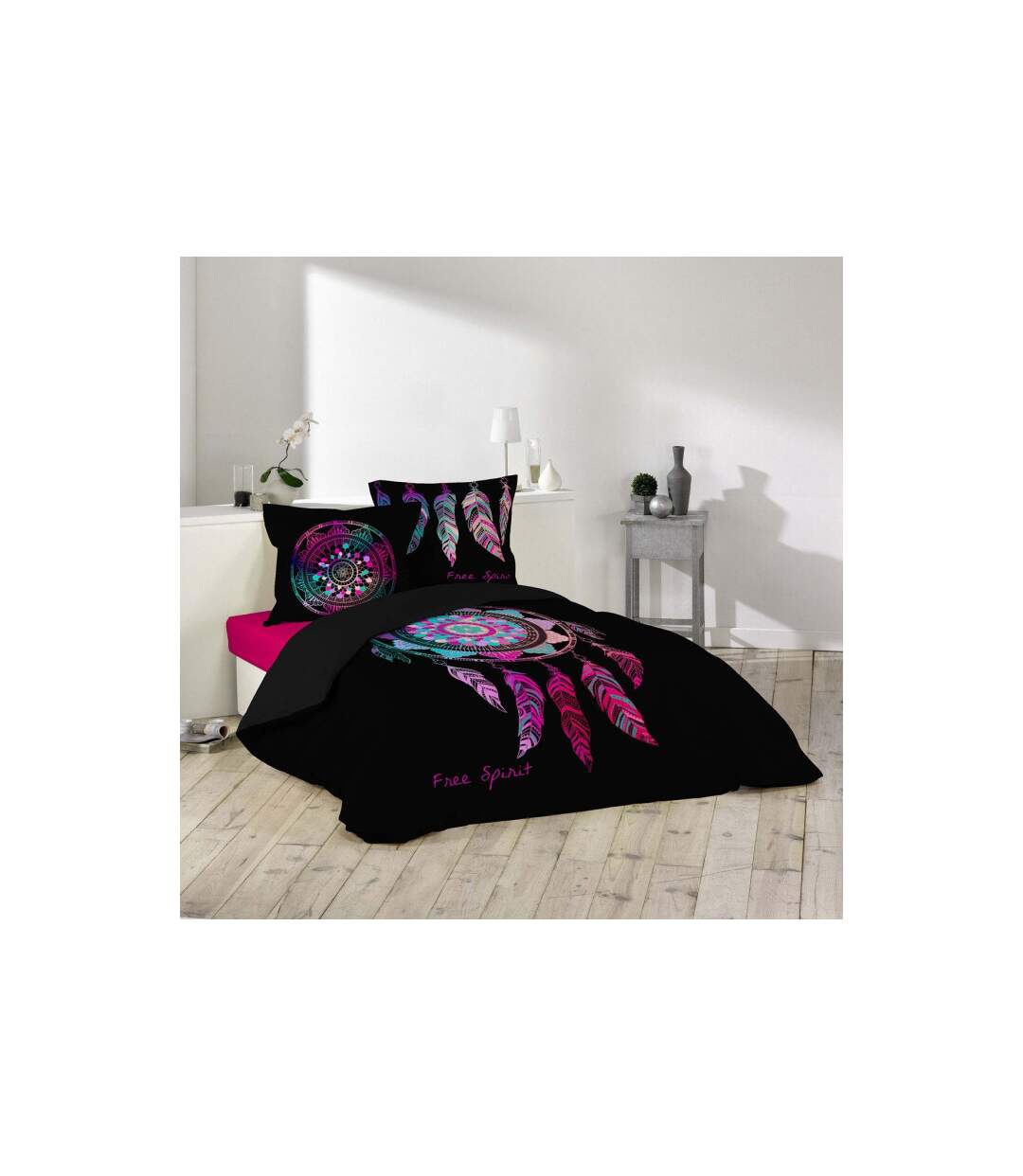 Parure de Lit 3 Pièces Porte-Bonheur 260x240cm Noir-1