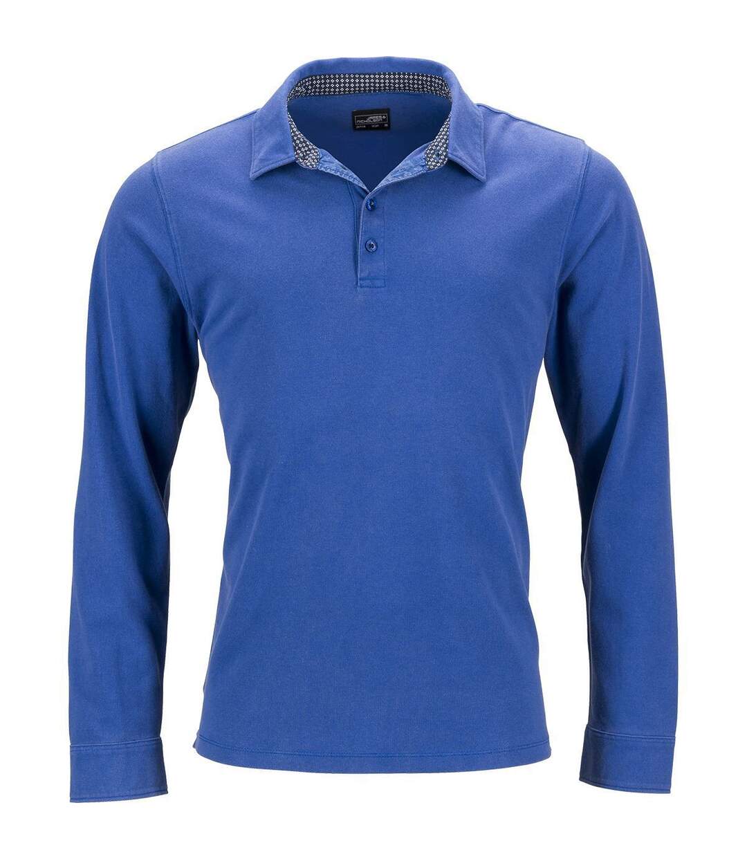 ***FDS 240123*** Polo manches longues HOMME JN714 - bleu roi détails imprimés-1