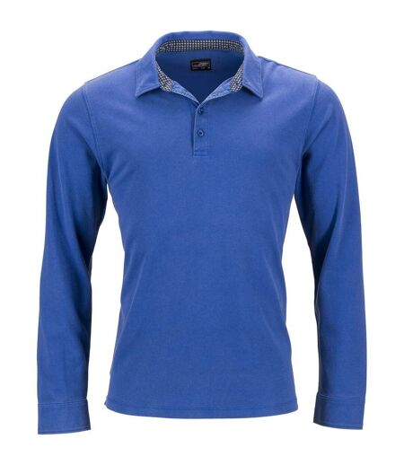 ***FDS 240123*** Polo manches longues HOMME JN714 - bleu roi détails imprimés