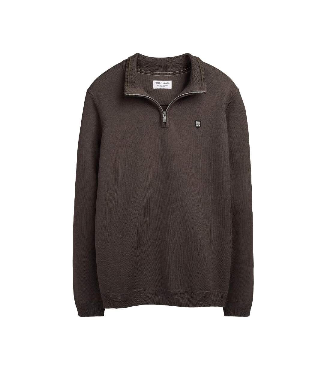 Pull 1/4 zip marron foncé homme teddy smith marty 2-1