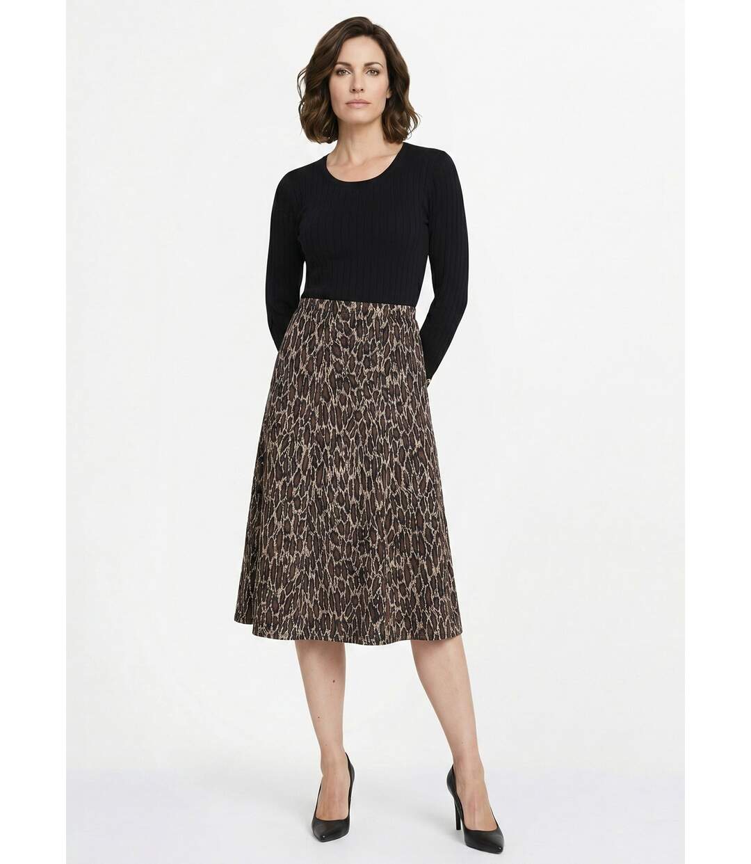 Jupe longue évasée maille jacquard-4