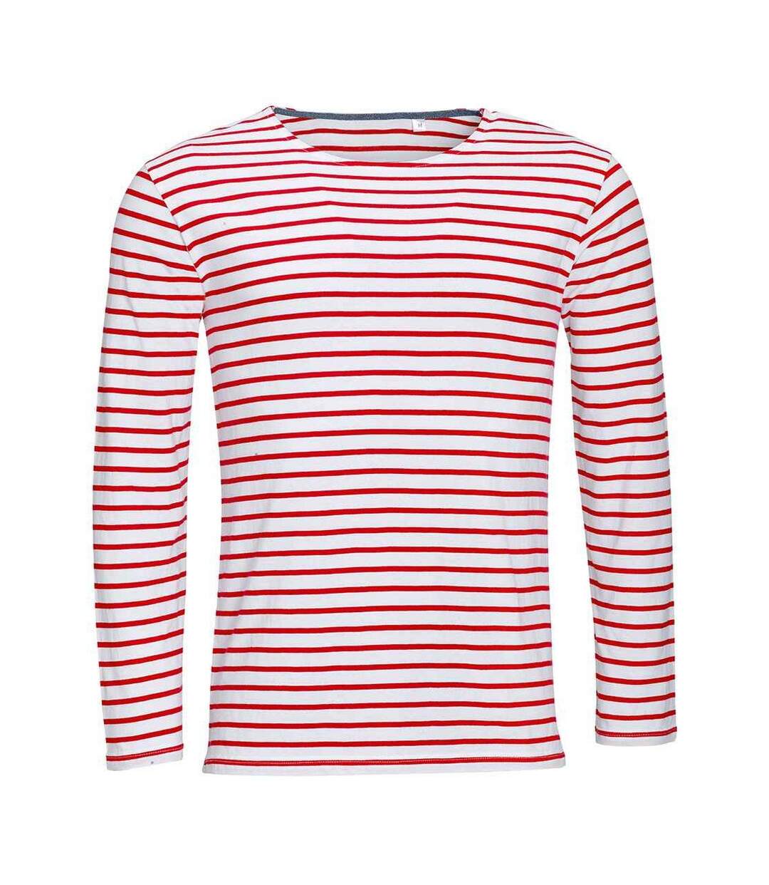 Mens Marine Striped Long-sleeved T-shirt White Red SOLS-1