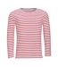 Mens Marine Striped Long-sleeved T-shirt White Red SOLS-1