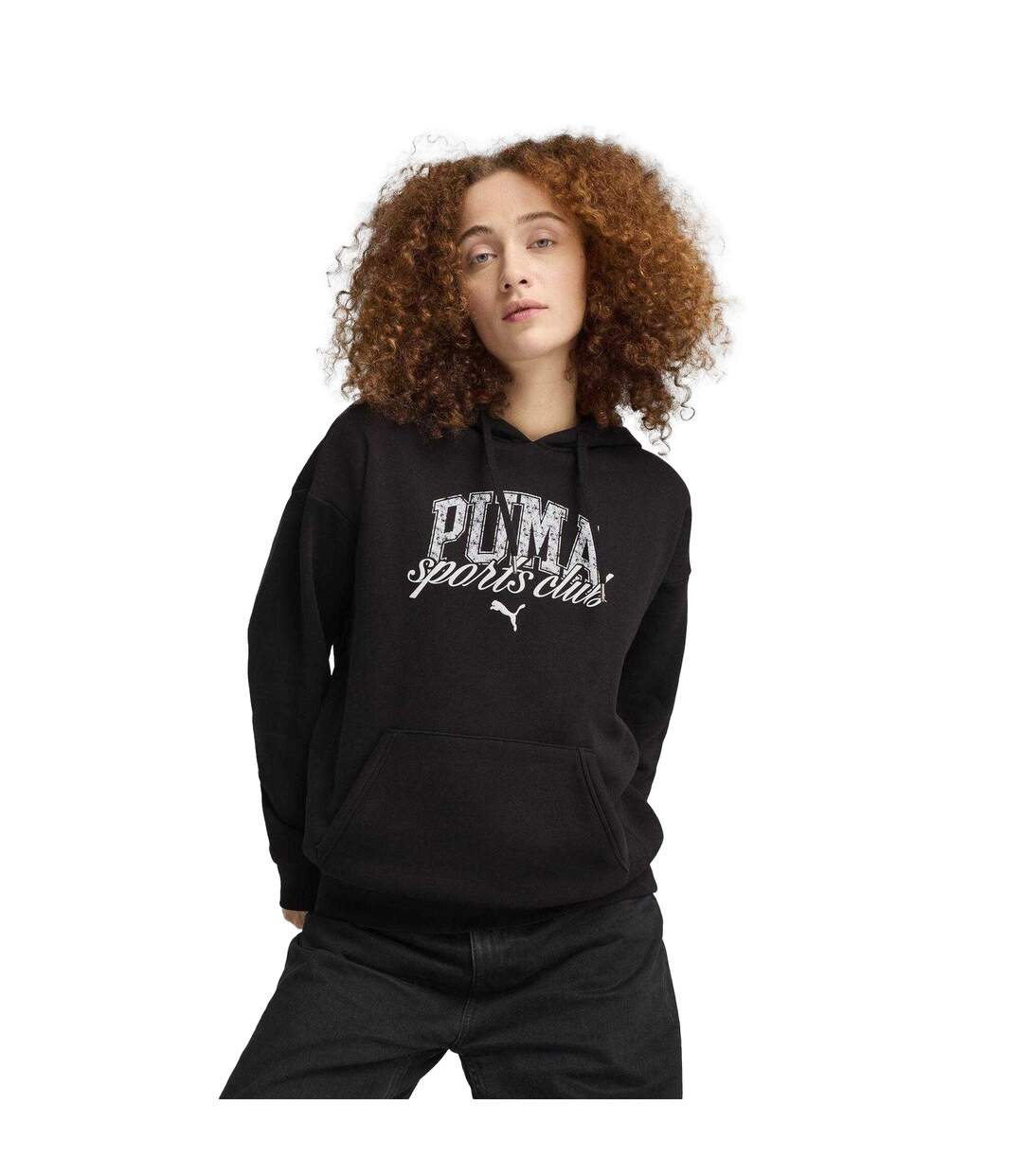 Womens/ladies Logo Overhead Hoodie  Black Puma-1
