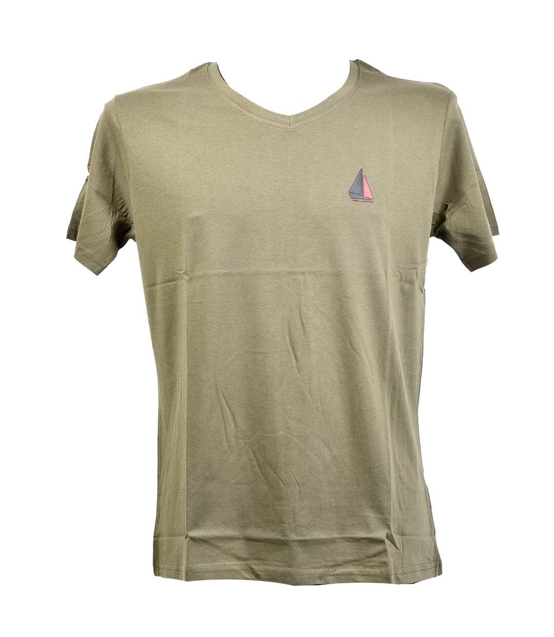 T shirt homme TED LAPIDUS en Coton Confort et Qualité TAYEB Col V Kaki-1