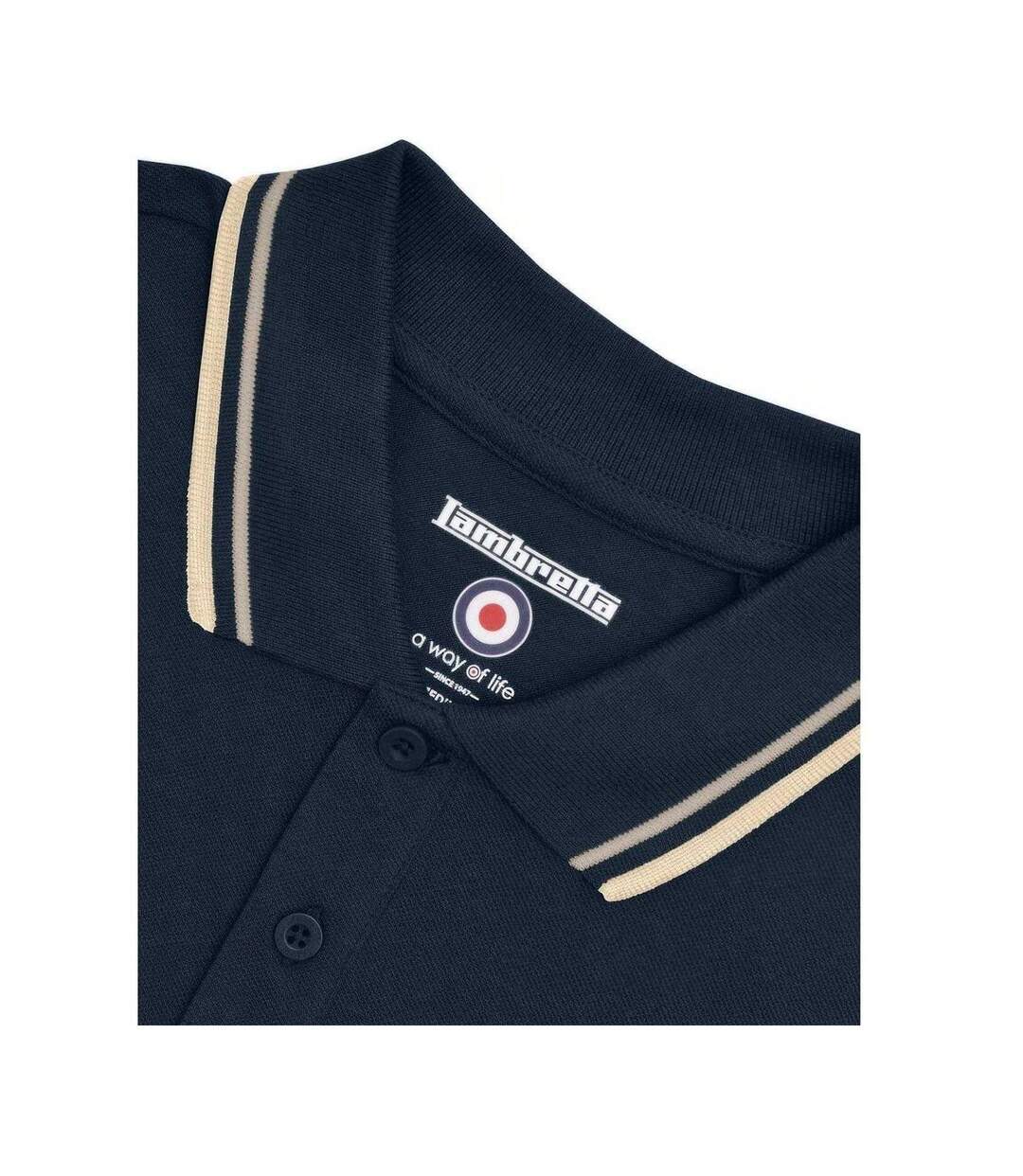 Polo Motif/style Rayure Contrastée Sur Bord Homme Bleu Marine Taupe Lambretta-3